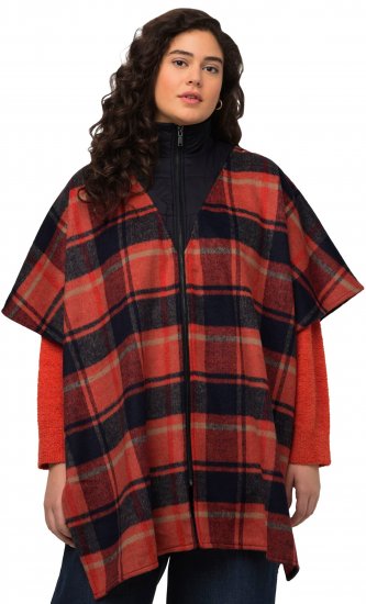 Ulla Popken Oversized Plaid Wing Collar Poncho Red Orange - Dzsekik - 