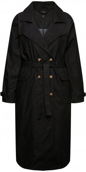 Ulla Popken Denim Acid Wash Trench Coat Black - Dzsekik - 