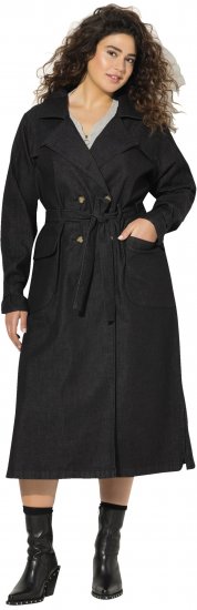 Ulla Popken Denim Acid Wash Trench Coat Black - Dzsekik - 