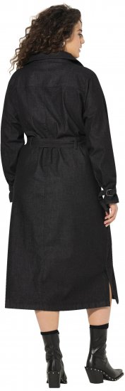 Ulla Popken Denim Acid Wash Trench Coat Black - Dzsekik - 