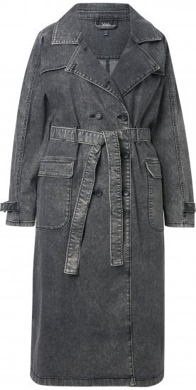 Ulla Popken Denim Acid Wash Trench Coat Grey Denim - Dzsekik - 