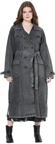 Ulla Popken Denim Acid Wash Trench Coat Grey Denim - Dzsekik - 