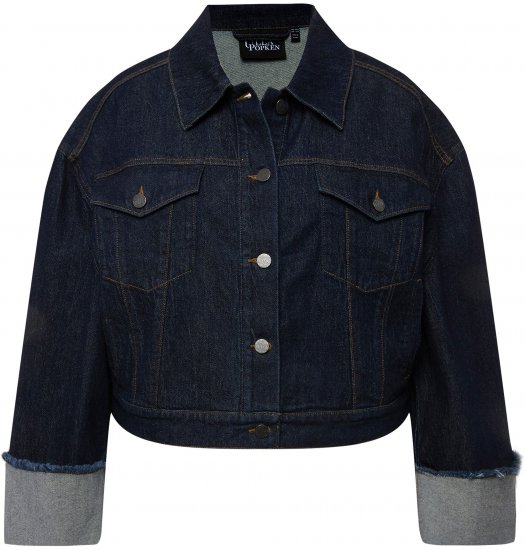 Ulla Popken Stretch Fit Cropped Denim Jacket Rinsed Wash - Dzsekik - 