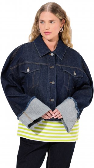 Ulla Popken Stretch Fit Cropped Denim Jacket Rinsed Wash - Dzsekik - 