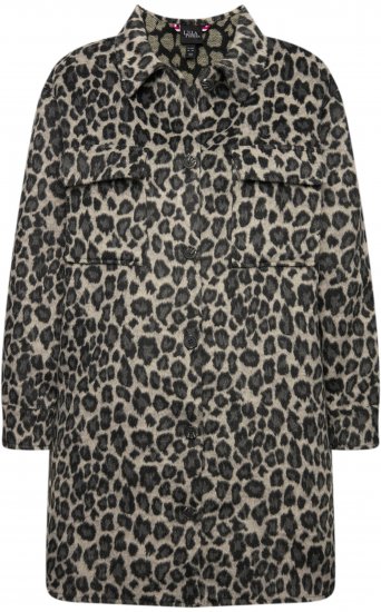 Ulla Popken Leopard Print Shirt Jacket Black - Dzsekik - 