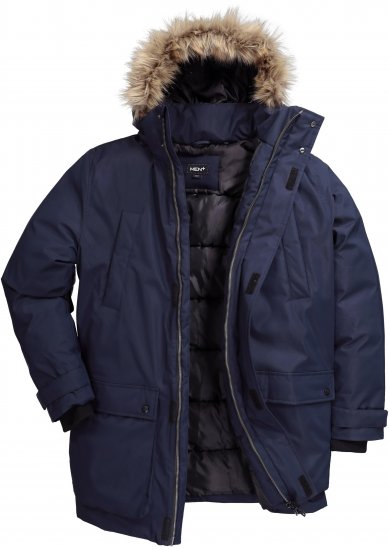 Men Plus Parka With Fur Hood Navy - Kabátok - Nagyméretű Kabátok - 2XL-8XL