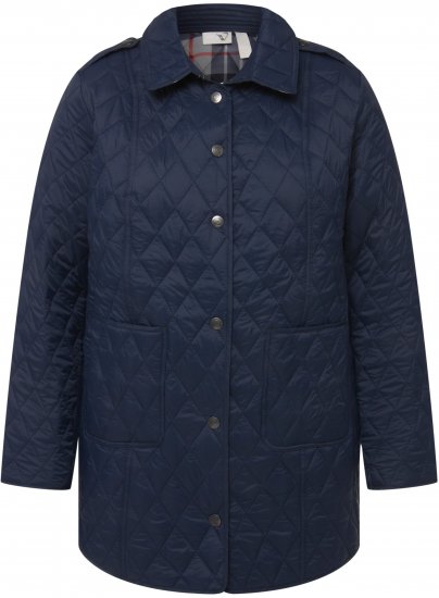 Ulla Popken Quilted Jacket with Plaid Lining Navy - Dzsekik - 