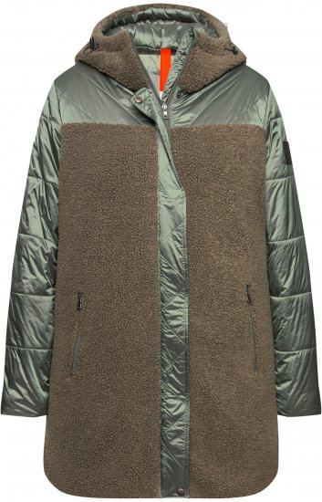 Ulla Popken Mixed Texture Fleece Quilted Jacket Olive - NŐI RUHÁZAT 40-66 - 