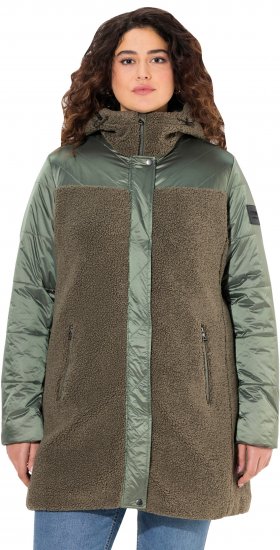 Ulla Popken Mixed Texture Fleece Quilted Jacket Olive - NŐI RUHÁZAT 40-66 - 