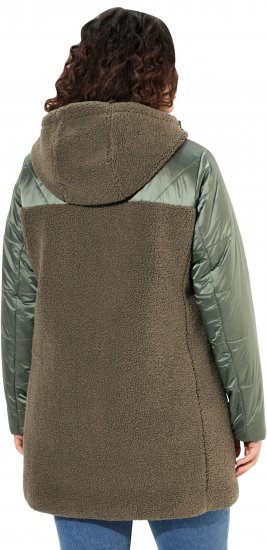 Ulla Popken Mixed Texture Fleece Quilted Jacket Olive - NŐI RUHÁZAT 40-66 - 