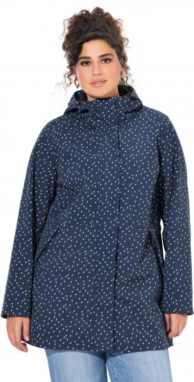 Ulla Popken Raindrop Print Longline Waterproof Jacket Navy - Dzsekik - 