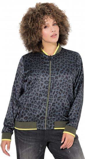Ulla Popken Reversible Leopard Print College Collar Jacket Olive Grey - Dzsekik - 