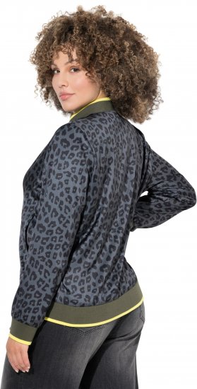 Ulla Popken Reversible Leopard Print College Collar Jacket Olive Grey - Dzsekik - 