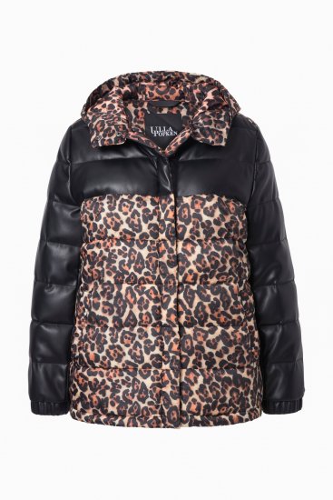 Ulla Popken HYPRAR Leopard And Leather Look Quilted Jacket Black - Dzsekik - 
