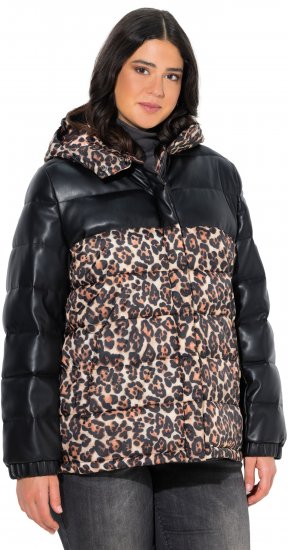 Ulla Popken HYPRAR Leopard And Leather Look Quilted Jacket Black - Dzsekik - 