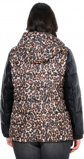 Ulla Popken HYPRAR Leopard And Leather Look Quilted Jacket Black - Dzsekik - 