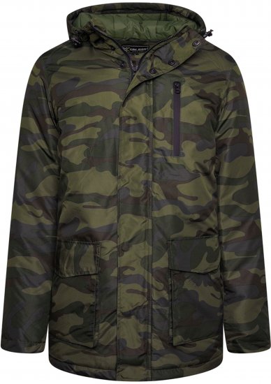 Kam Jeans KV143 Camo Print Hooded Coat Khaki - Kabátok - Nagyméretű Kabátok - 2XL-8XL
