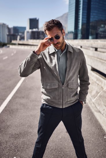 JP1880 Leather Jacket Lamskin Suede Grey - Kabátok - Nagyméretű Kabátok - 2XL-8XL