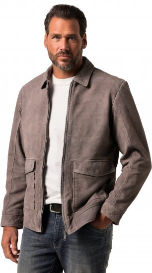 JP1880 Leather Jacket Lamskin Suede Grey - Kabátok - Nagyméretű Kabátok - 2XL-8XL