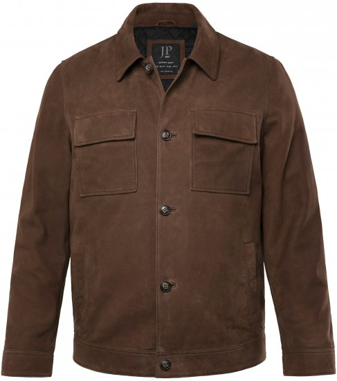 JP1880 Leather Jacket Nubuck Shirt Collar Brown - Kabátok - Nagyméretű Kabátok - 2XL-8XL