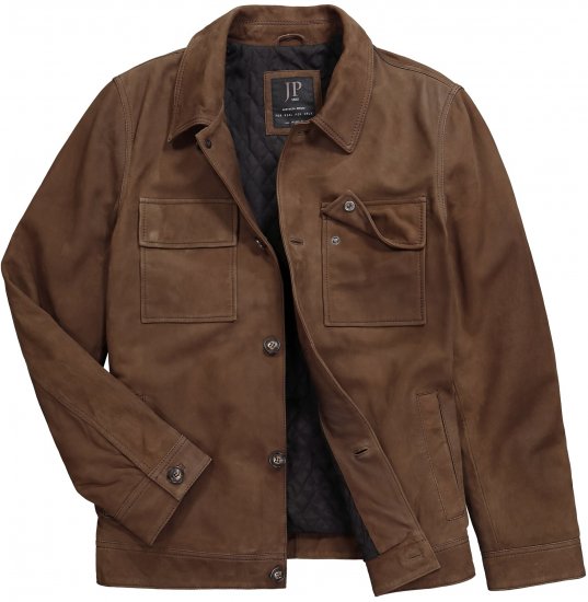 JP1880 Leather Jacket Nubuck Shirt Collar Brown - Kabátok - Nagyméretű Kabátok - 2XL-8XL