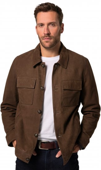 JP1880 Leather Jacket Nubuck Shirt Collar Brown - Kabátok - Nagyméretű Kabátok - 2XL-8XL