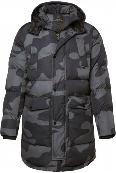 JP1880 Quilted Parka with Camouflage Drawstring Waist Black - Kabátok - Nagyméretű Kabátok - 2XL-8XL