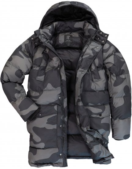 JP1880 Quilted Parka with Camouflage Drawstring Waist Black - Kabátok - Nagyméretű Kabátok - 2XL-8XL