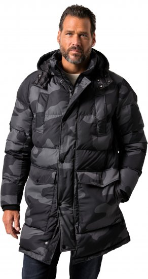 JP1880 Quilted Parka with Camouflage Drawstring Waist Black - Kabátok - Nagyméretű Kabátok - 2XL-8XL