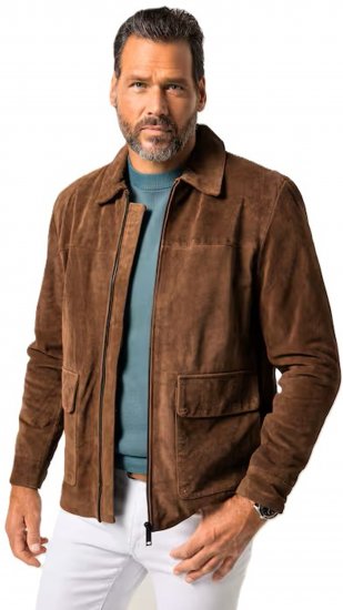 JP1880 Leather Jacket Genuine Cowhide Brown - Kabátok - Nagyméretű Kabátok - 2XL-8XL