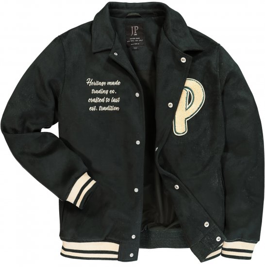 JP1880 Blouson Velour with Chest Embroidery Dark Green - Kabátok - Nagyméretű Kabátok - 2XL-8XL