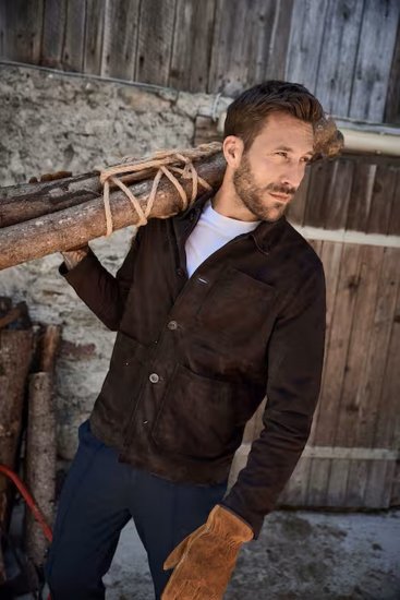 JP1880 Leather Jacket Goat Suede Shirt Collar Dark Brown - Kabátok - Nagyméretű Kabátok - 2XL-8XL