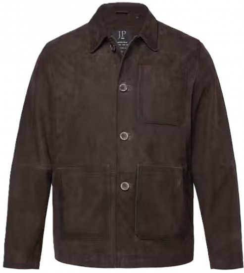 JP1880 Leather Jacket Goat Suede Shirt Collar Dark Brown - Kabátok - Nagyméretű Kabátok - 2XL-8XL