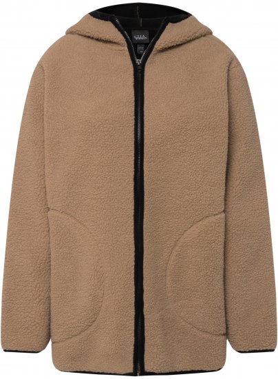Ulla Popken Long Sleeve Hooded Teddy Jacket Putty - Dzsekik - 