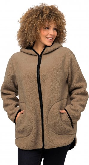 Ulla Popken Long Sleeve Hooded Teddy Jacket Putty - Dzsekik - 