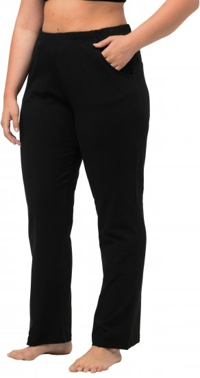 Ulla Popken Bootcut Elastic Waist Cotton French Terry Sport Pants Black - Női Farmer & Nadrágok Nagy Méretekben – Plus Size - 