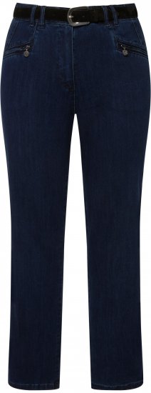 Ulla Popken Mony Elastic Waist Zip Pocket Jeans Dark Blue Denim - Női Farmer & Nadrágok Nagy Méretekben – Plus Size - 