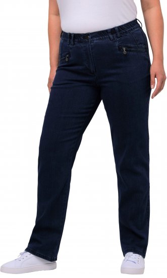 Ulla Popken Mony Elastic Waist Zip Pocket Jeans Dark Blue Denim - Női Farmer & Nadrágok Nagy Méretekben – Plus Size - 