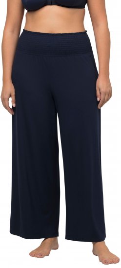 Ulla Popken Wide Leg Smocked Waist Knit Pants Night Blue - Női Farmer & Nadrágok Nagy Méretekben – Plus Size - 