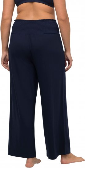 Ulla Popken Wide Leg Smocked Waist Knit Pants Night Blue - Női Farmer & Nadrágok Nagy Méretekben – Plus Size - 