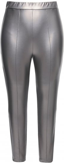 Ulla Popken Metallic Faux Leather Leggings Silver - Női Farmer & Nadrágok Nagy Méretekben – Plus Size - 