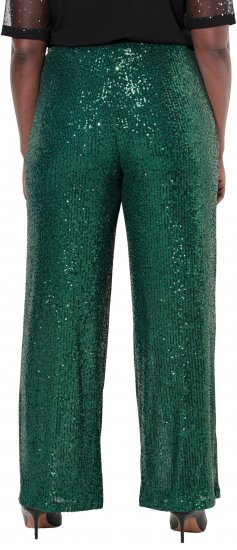 Ulla Popken Wide Leg Sequined Pants Dark Green - Női Farmer & Nadrágok Nagy Méretekben – Plus Size - 