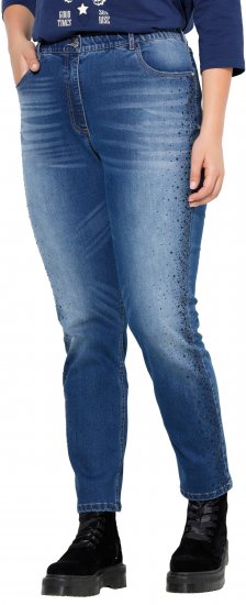Ulla Popken Rhinestone Detail Stretch Fit Jeans Denim Blue - Női Farmer & Nadrágok Nagy Méretekben – Plus Size - 