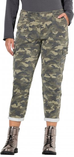 Ulla Popken Camo Boyfriend Pants Olive Grey - Női Farmer & Nadrágok Nagy Méretekben – Plus Size - 