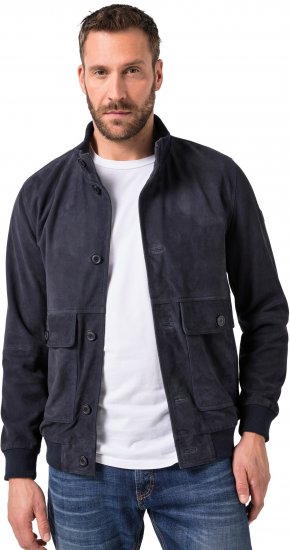 JP1880 Soft Goatskin Suede Leather Jacket Navy - Bőrdzsekik - Bőrkabátok nagy méretekben
