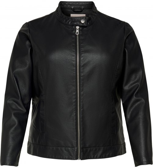 Only Carmakoma Robber Leather Jacket Black - Kožené bundy - 