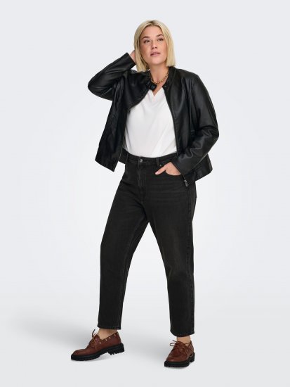 Only Carmakoma Robber Leather Jacket Black - Kožené bundy - 