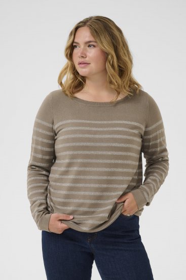 Kaffe Curve Linia Boatneck Pullover Morel Melange with Silver Lurex - Kötött pulóverek - 