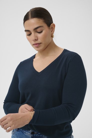 Kaffe Curve Lizzy Long Sleeve Pullover Midnight Marine - Kötött pulóverek - 