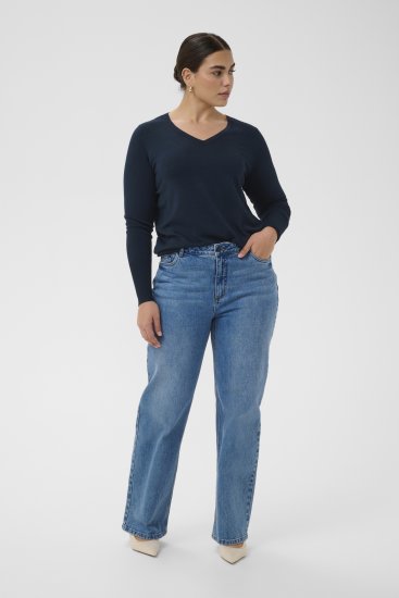 Kaffe Curve Lizzy Long Sleeve Pullover Midnight Marine - Kötött pulóverek - 